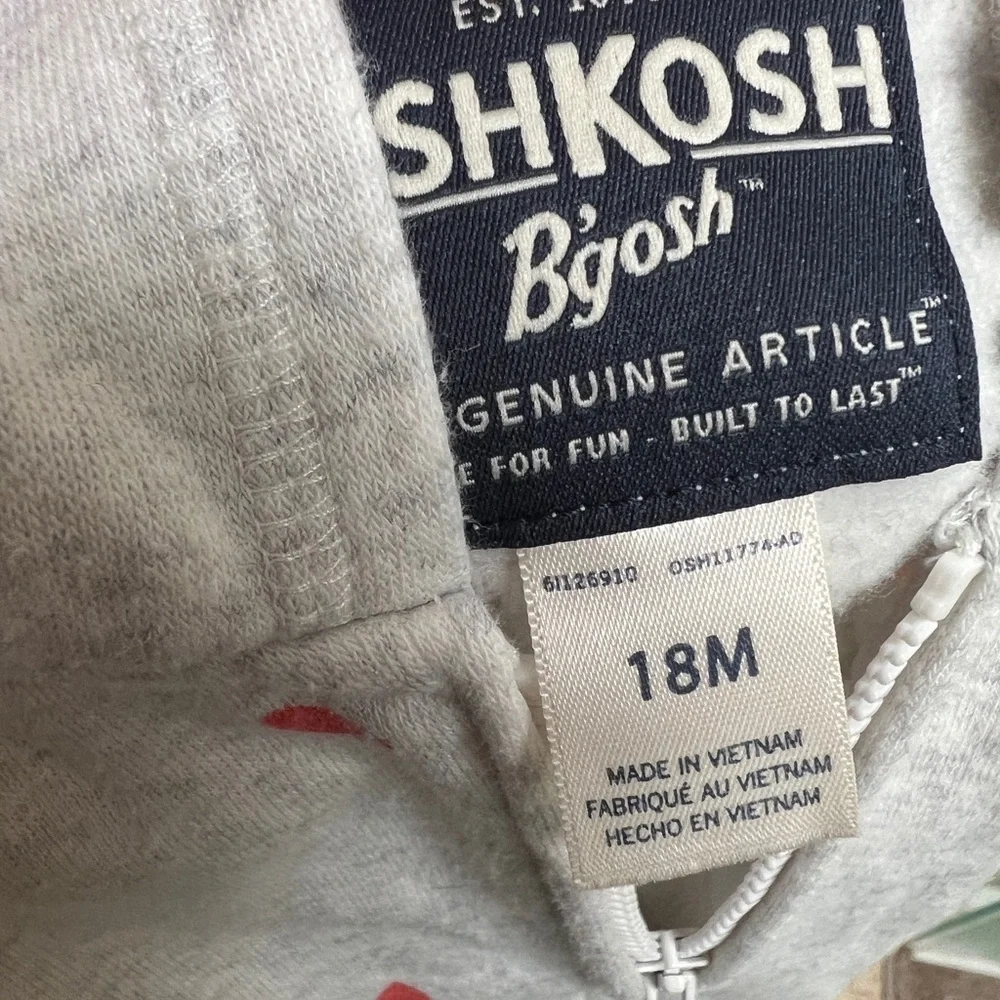 Oshkosh B’Gosh 18M Gray with Red Hearts Zip Up Valentine’s Day Hoodie